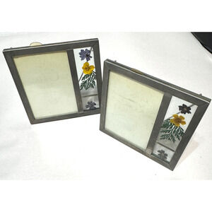 Lot of 2 Carr Glass 2.5x3.5 Pewter Picture Frame Pressed Flowers photo
